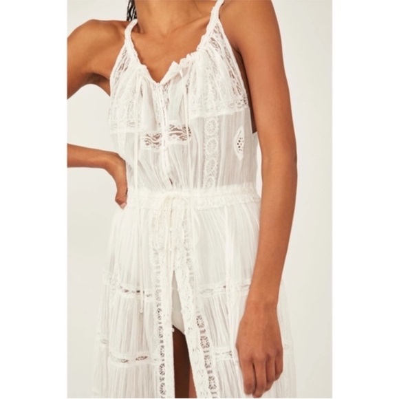 Free People Dolly Bodysuit Dress White Lace Maxi Ruffle Dress Boho Ethereal S - Picture 4 of 15